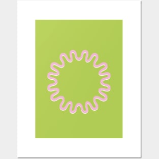 Waves Circle Frame - Pink Green Posters and Art